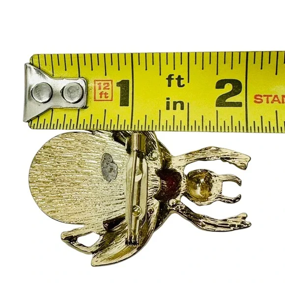 VTG Rhinestone Beetle‎ Brooch Red Jewel Gold Tone Bug Insect Pin Pave Crystal - Picture 10 of 12